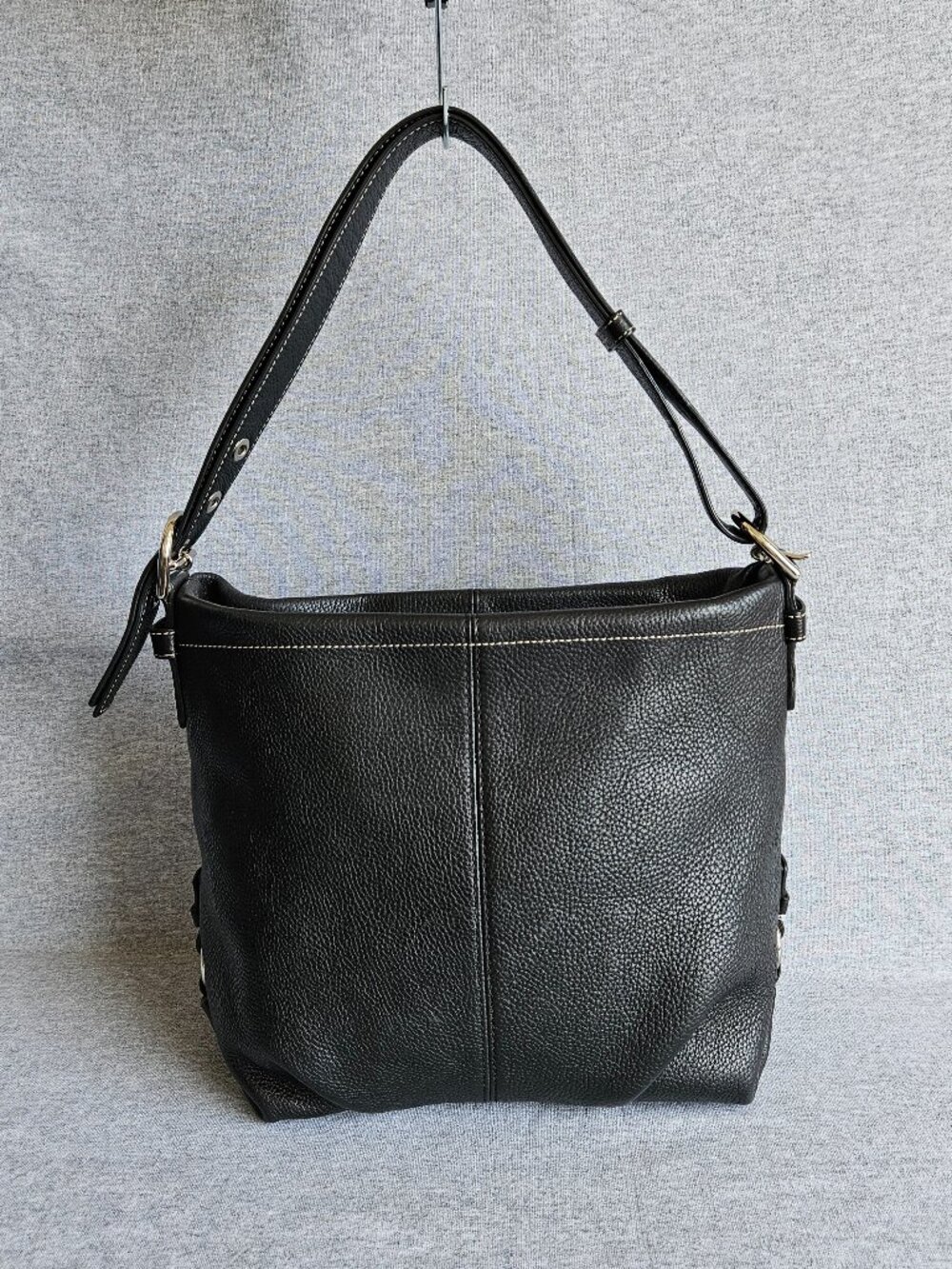 Vintage Coach Pebbled Black Leather Duffle Convertible Handbag Hobo F15064